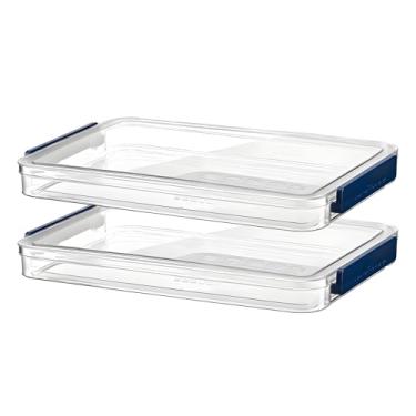 Imagem de RHONZHAO 2 peças de estojo de plástico portátil para projetos de 5,5 qt 23 x 33 com trava de encaixe, organizador de caixas de armazenamento empilháveis transparentes para arquivos A4, fotos, álbuns