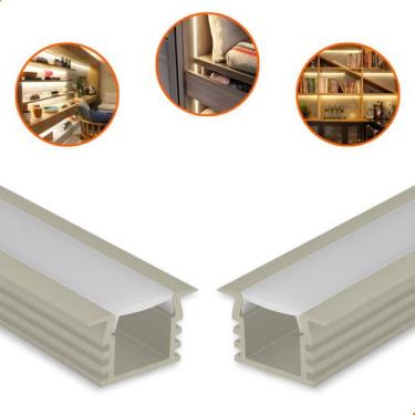 Imagem de Perfil De Led Embutir Ultra Slim Baby 13mm 2m Cor Champanhe Para Marce