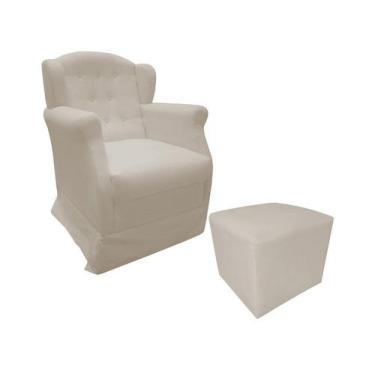 Imagem de Poltrona Cadeira De Amamentação Com Balanço E Puff Manu Suede Bege Mz 