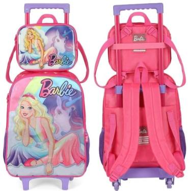 Imagem de Kit Mochila Rodinha e Costas Bar bie Princesa Unicornio Rosa +Lancheira