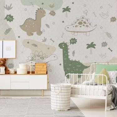 Imagem de Papel de Parede Infantil Dinossauros Tons Verdes Painel 9m²