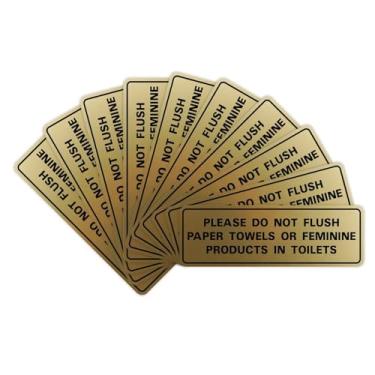 Imagem de All Quality Padrão Please Do Not Flush Toalhas de Papel ou Produtos Femininos em Banheiros Sinal de Porta/Parede - Material Durável | Fita de Espuma Dupla Face | Ouro Escovado - Médio (Pacote com 10)