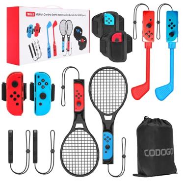Imagem de CODOGOY Acessórios Esportivos Switch - Pacote De Acessórios Esportivos Switch 10 Em 1 Com Bolsa De Transporte Para Nintendo Switch Sports, Kit De Acessórios Familiares Compatível Com Jogos Esportivo