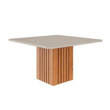 Imagem de Mesa de Jantar Quadrada com Tampo de Vidro Ana Off White e Cinamomo 130 cm
