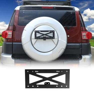 Imagem de Moldura de placa de licença de pneu sobressalente compatível com Toyota FJ Cruiser 2007-2021, suporte de placa de licença de pneu sobressalente traseiro, acessórios de base de acabamento de placa de