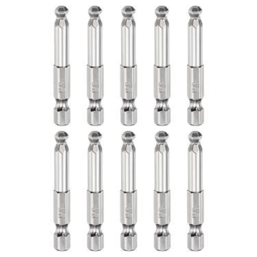 Imagem de HARFINGTON 10 peças de pontas esféricas hexagonais H5 (5 mm) cabeça 1/10.2 cm haste sextavada 50 mm (2") de comprimento magnético S2 aço métrico chave de fenda chave de broca soquete ferramenta