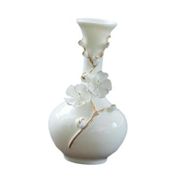 Imagem de IEUDNS Vaso de cerâmica para flores, vaso de porcelana, arranjo de flores, suporte para plantas, para mesa, estante, entrada, decoração de mesa, Pescoço Longo Branco