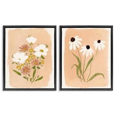 Imagem de Stupell Industries Conjunto de tela flutuante com moldura preta de 2 peças Wildflower & Daisy Treasures por Katrina Pete, 43 x 53 cm