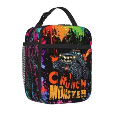 Imagem de Lancheira infantil para meninos, meninas, mulheres, homens, lancheiras, reutilizáveis, térmicas, bolsas de alta capacidade para escola, trabalho, viagem, piquenique (caminhão monstro)