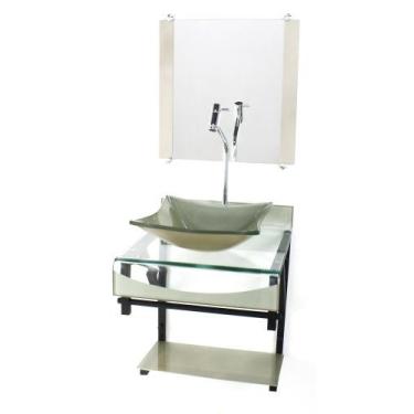 Imagem de Gabinete de vidro 40cm para banheiro curvado duplo pp cuba quadrada ch