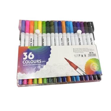 Imagem de Canetinha Kit com 36 Cores Brush Pen Ponta Dupla Estojo Para Desenho