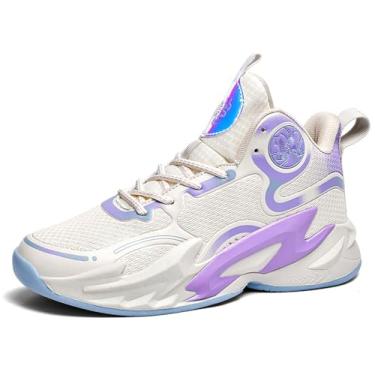 Imagem de Tênis de basquete masculino de cano alto, com amortecimento e suporte, calçados esportivos para treinamento Equipamento de basquetebol(Beige,43 BR)