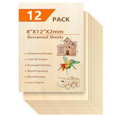 Imagem de twinsfox Pacote com 12 Folhas de Tília para Artesanato- Folhas Finas de Compensado- Folhas de Madeira Balsa- Tábuas de Madeira Inacabadas para Pintura, Corte A Laser, Gravação Em M (, 12"X8"X2Mm)