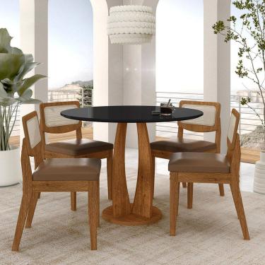 Imagem de Mesa Redonda Camogli 4 Cadeiras Sextavadas Freijó/pto/c.caramelo - M.a