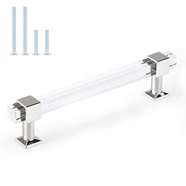 Imagem de Orger Pacote com 25 alças de acrílico para armário com tubo quadrado transparente, centro de orifício de 12,7 cm, puxadores de gaveta cromados prateados, puxadores de armário de cozinha para gavetas e armários