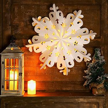Imagem de Lanterna de papel de floco de neve estrela de Natal de 60 cm com temporizador de luz lâmpada de papel suprimentos de festa decoração suspensa para casamentos, árvores de Natal, festa de aniversário, celebração (estilo adorável)