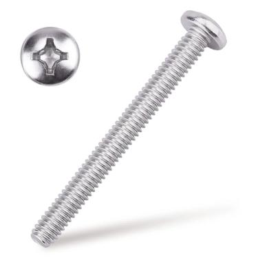Imagem de 4# 40 x 3,8 cm Parafuso de máquina de cabeça panela, chave Phillips, aço inoxidável 304 18-8, acabamento brilhante, linha totalmente à máquina, pacote com 100