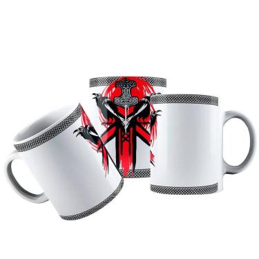 Imagem de Caneca Cerâmica Mjolnir Thor Corvos Odin Mitos Nórdicos