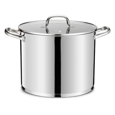 Imagem de Panela grande de aço inoxidável de 14 litros, panela pesada LIANYU com tampa de vidro, panela de conserva de sopa profunda para cozer ferver, base de três camadas para indução, panelas de halogêneo