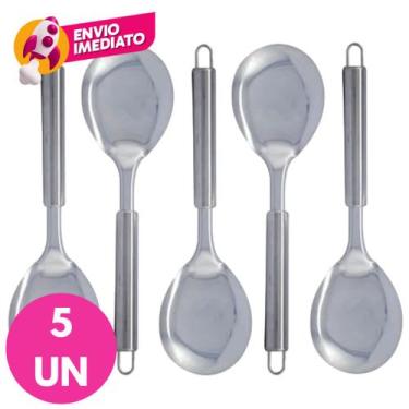 Imagem de Kit Colher Para Servir Arroz Pequena 26cm Cabo Tubular Inox Premium Co