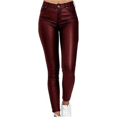 Imagem de Calças De Couro Femininas Sexy Skinny Legging Stretch Pu Couro Falso Calças Femininas Preto Faux Leather Biker Pants, Blue, 3XL