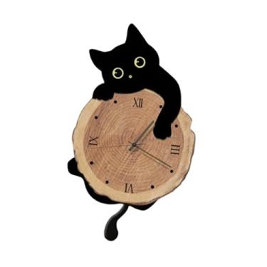 Imagem de IEUDNS Relógio de parede de gato com cauda giratória, elegante, moderno, sem -taque, relógio decorativo de pêndulo silencioso para casa, decoração de, Style a