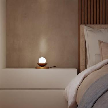 Imagem de Abajur Luminaria De Mesa Decorativa Quarto Dormitorio Casal Cabeceira Cama Lampada Inlcuso (Dourado Globo Transparente)