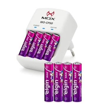 Imagem de Carregador Mox + 8 pilhas AAA recarregáveis 1000 mAh Elgin