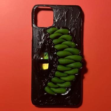 Imagem de Unitvbba Capa de telefone feita à mão Monster Eye & Fang – Personalizável para qualquer modelo – Design legal e exclusivo em estilo escuro – perfeita para jogadores, estética gótica, (verde)