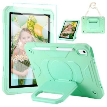 Imagem de Capa para iPad (A16) 2025 11ª geração 10,9 polegadas, iPad 10ª geração 2022 10,9 polegadas, com protetor de tela de vidro temperado, capa infantil resistente com alça de ombro/suporte para lápis