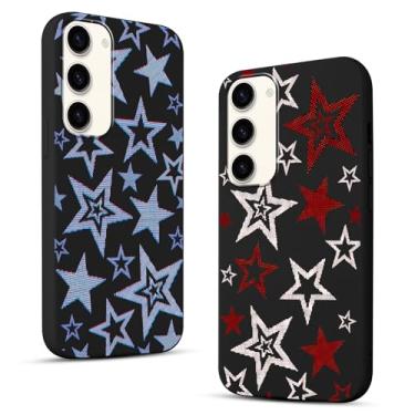 Imagem de Pacote com 2 capas de telefone com estrela fofa para Samsung Galaxy S23 5G 6,1 polegadas, capa de proteção de silicone preta à prova de choque Y3K estrelas azuis para mulheres meninas adolescentes