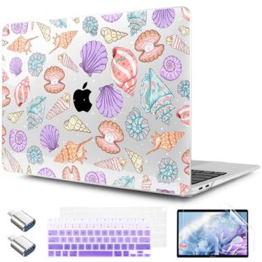 Imagem de TWOLSKOO Capa para MacBook Air de 13,3 polegadas 2021 2020 2019 2018 versão M1 A2337 A2179 A1932 com Touch ID, capa rígida de plástico e capa de teclado e adaptador tipo C, conchas coloridas