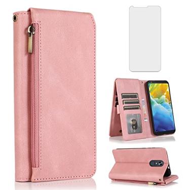 Imagem de Asuwish Compatível com LG Stylo 4 carteira protetora de tela com zíper retrô couro flip capa suporte suporte celular para Stylo4 Plus LGstylo4 Sylo4 Style 04 4+ Q Stylus Alpha Stlo4 feminino ouro rosa