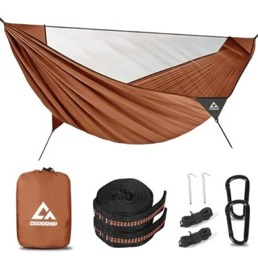 Imagem de CROSSHIP Rede de acampamento com mosquiteiro – barraca portátil de nylon para paraquedas com alças de árvore, corda de acampamento e estaca – para caminhadas, mochilão, viagens, quintal, praia