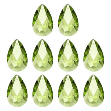 Imagem de PATIKIL K9 Pingentes de gota de cristal contas ovais, pacote com 10 peças de prismas de lustre de 38 mm, contas penduradas, lâmpada DIY para decoração de artesanato, verde-oliva