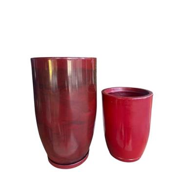 Imagem de KIT VASOS PARA PLANTAS DECORATIVOS LUXO EFEITO MARMORIZADOS C/PRATO (Vermelho)