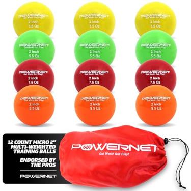 Imagem de PowerNet Bolas de treinamento Corbin Carroll Micro 5 cm, pacote com 12, conjunto completo, 4 pesos, melhora a coordenação olho-mão, tamanho da bola de golfe de tamanho pequeno, aumenta a força e os