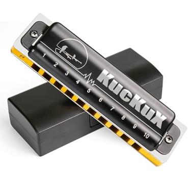 Imagem de KUCKUX Gaita diatônica de chave afiada F, órgão de boca azul, 10 furos, 20 tons, palheta de bronze fosforoso, combo ABS, capa fácil de limpar, harpa azul de 10 furos para adultos, iniciantes