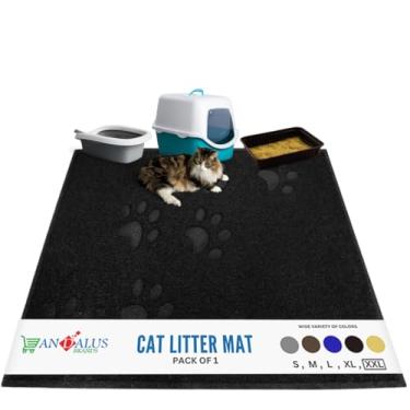 Imagem de ANDALUS Tapete de areia para gatos – Tapete de areia de gatinho para caixas de areia – Tapete de areia de gatinho para prender bagunça, controle de dispersão – Tapete e tapete lavável para animais de estimação (jumbo (119 cm x 89 cm) – 1 pacote, preto)