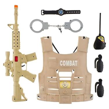 Imagem de Brinquedo Kit Militar para Crianças Infantil com Colete, Fuzil e Acessórios Cor Bege