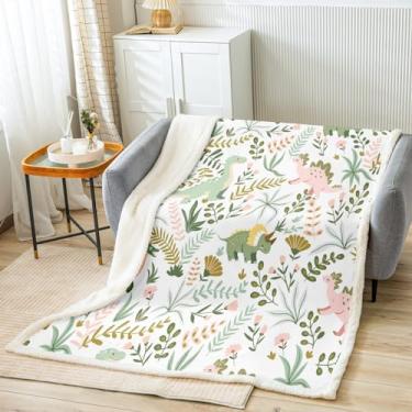 Imagem de Castle Fairy Cobertor fofo de pelúcia infantil, cobertor de cama kawaii rosa verde dinossauro decoração de casa, desenho animado vida selvagem, folhas florais, planta, estilo moderno, cobertor felpudo