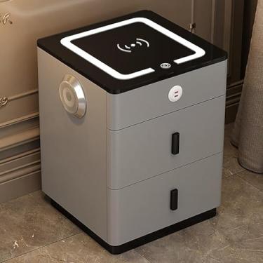 Imagem de Mesa De Cabeceira Inteligente Com Estação De Carregamento Sem Fio E Alto-falante Bluetooth, Mesa De Cabeceira Led Com 2 Gavetas De Armazenamento E Estação De, Gray Black, 40x60cm/16x24in