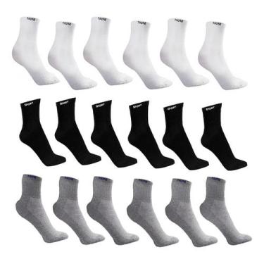 Imagem de Kit 12 Pares Meias Cano Alto Masculina Algodão Sport Lisa