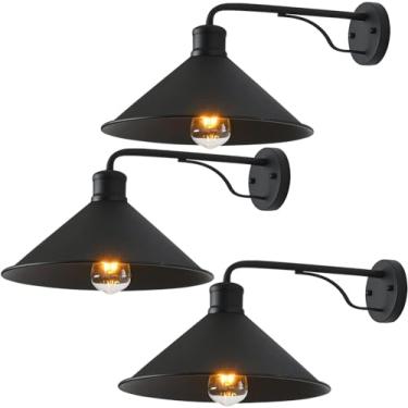 Imagem de VICTOGATE Pacote com 3 lâmpadas de parede externas pretas foscas, luminárias de parede de varanda de fazenda moderna, montagem de parede, luzes externas E26 para garagem, porta da frente, entrada de