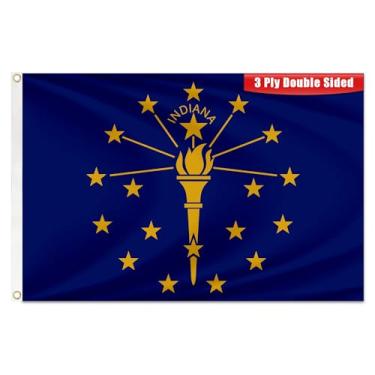 Imagem de Bandeira do estado de Indiana 9,5 x 1,5 m Bandeiras de Indiana IN com ilhós de latão para interior e exterior, bandeiras de Indiana de 3 camadas resistentes com cores vivas para decorações de quarto