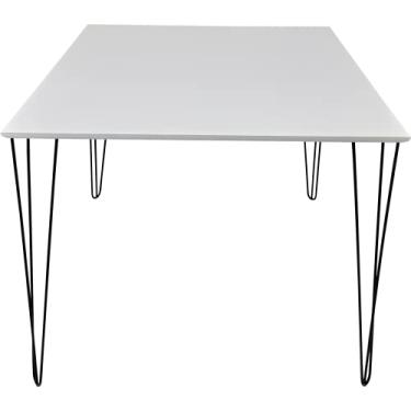 Imagem de Mesa Jantar Quadrada 70cm MDF Pé Metal Hairpin 1/4 (Branco)