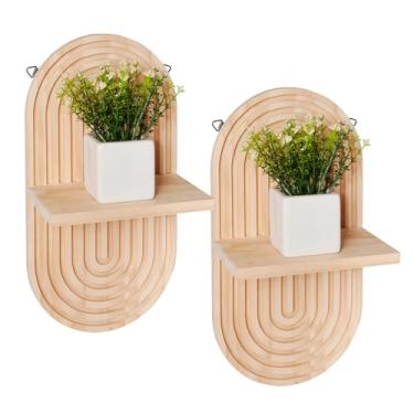 Imagem de QRZLP 2 prateleiras de parede boho, prateleiras decorativas para pendurar na parede boho arco-íris, prateleiras flutuantes de madeira para banheiro, berçário, quarto, sala de estar, cozinha.