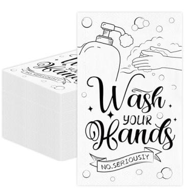 Imagem de 100 peças de toalhas de mão descartáveis para banheiro, guardanapos de hóspedes, lavar suas mãos, toalhas de papel decorativas para quarto de pó, casamento, aniversário, decoração de chá de panela de