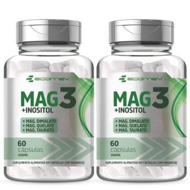 Imagem de 2x Mag3 Magnesio Dimalato Quelato Taurato + Inositol 500Mg 120 Cápsulas - Ecomev