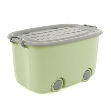 Imagem de Caixa Organizadora Cesto Brinquedo Infantil Quarto Bebê Decorativa - 50L(VERDE CLARO TAMPA CINZA)